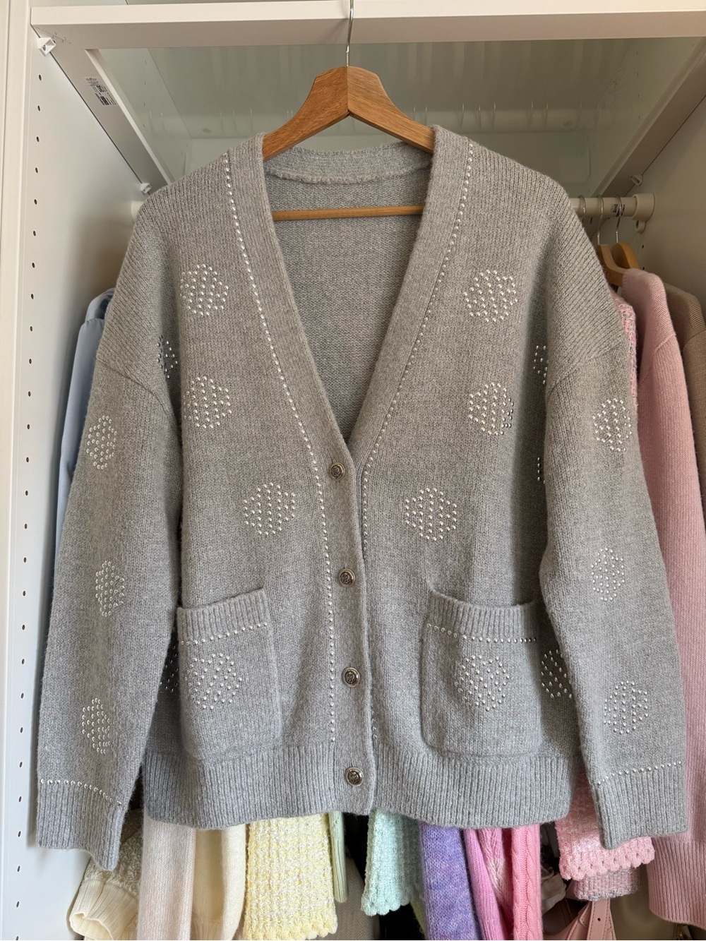 Gray Knit Button-Front Cardigan Sweater